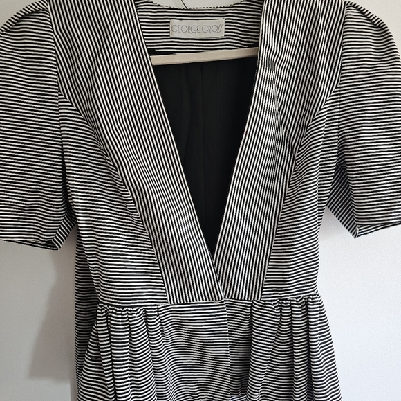 80s George Gross Black-and-White Striped Belted Skirt-Suit - Picture 2 of 8